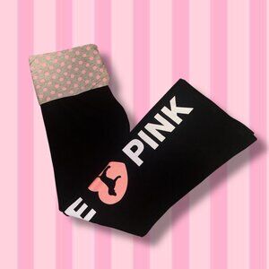 Victoria's Secret PINK Originals Foldover Yoga Pants Flare Polka Dot Pink/Grey